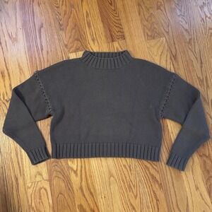 7115 by Szeki Organic Cotton Whipstitch Cropped Sweater Brown Womens Medium